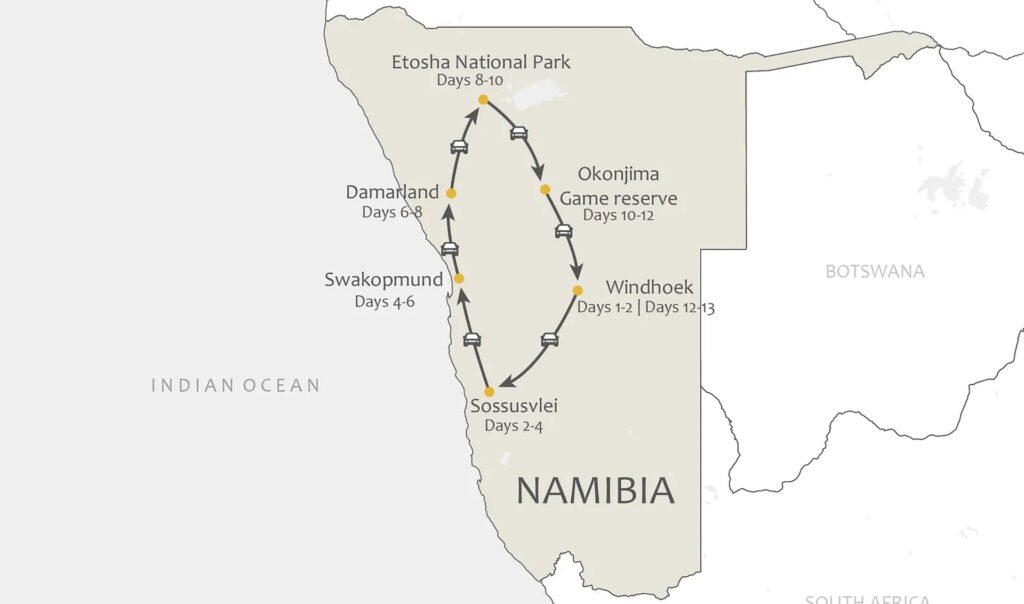 How far are the driving distances between major Namibia destinations? How far are the driving distances between major Namibia destinations